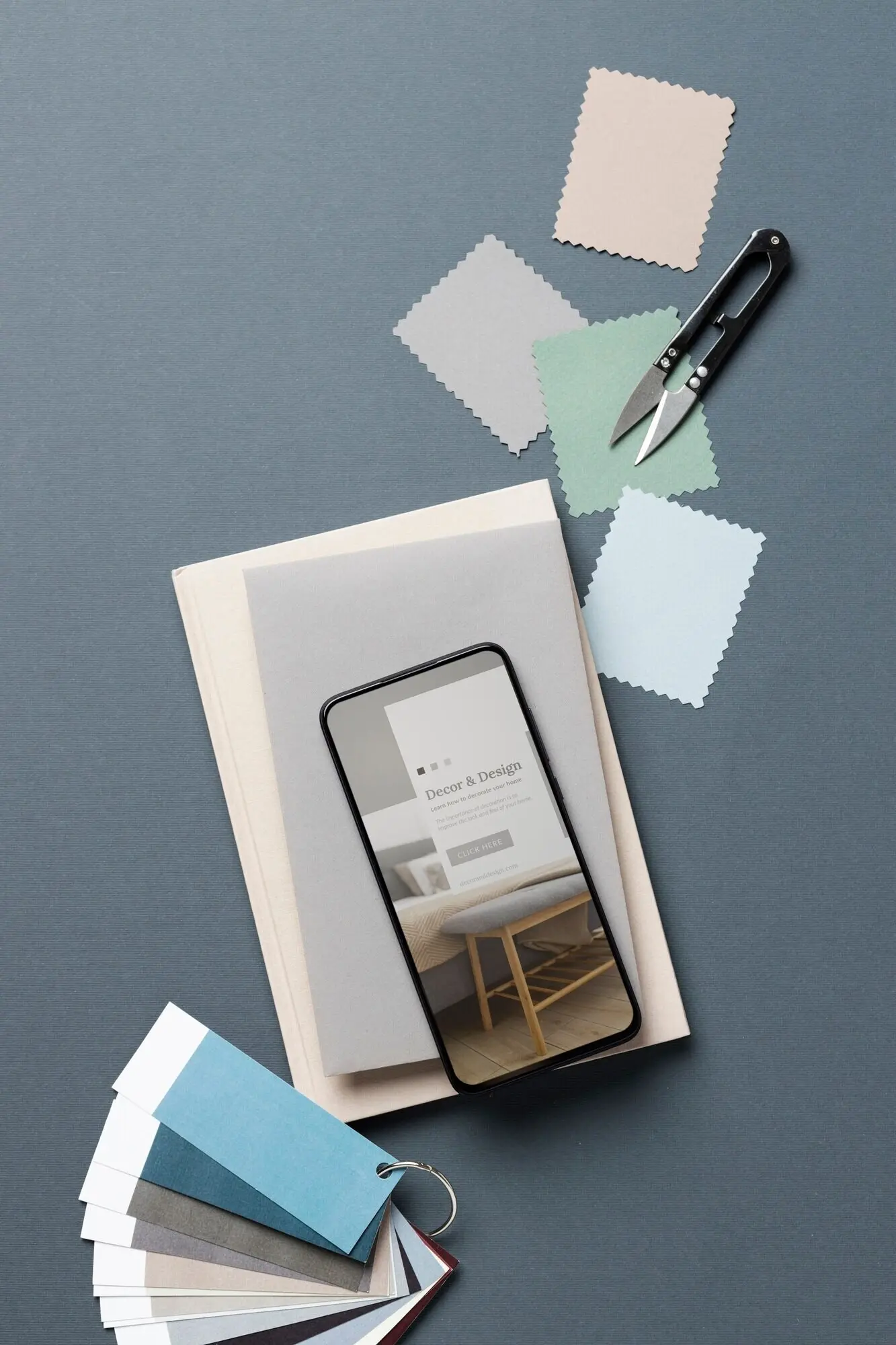 Overhead view of career guidance items for designers